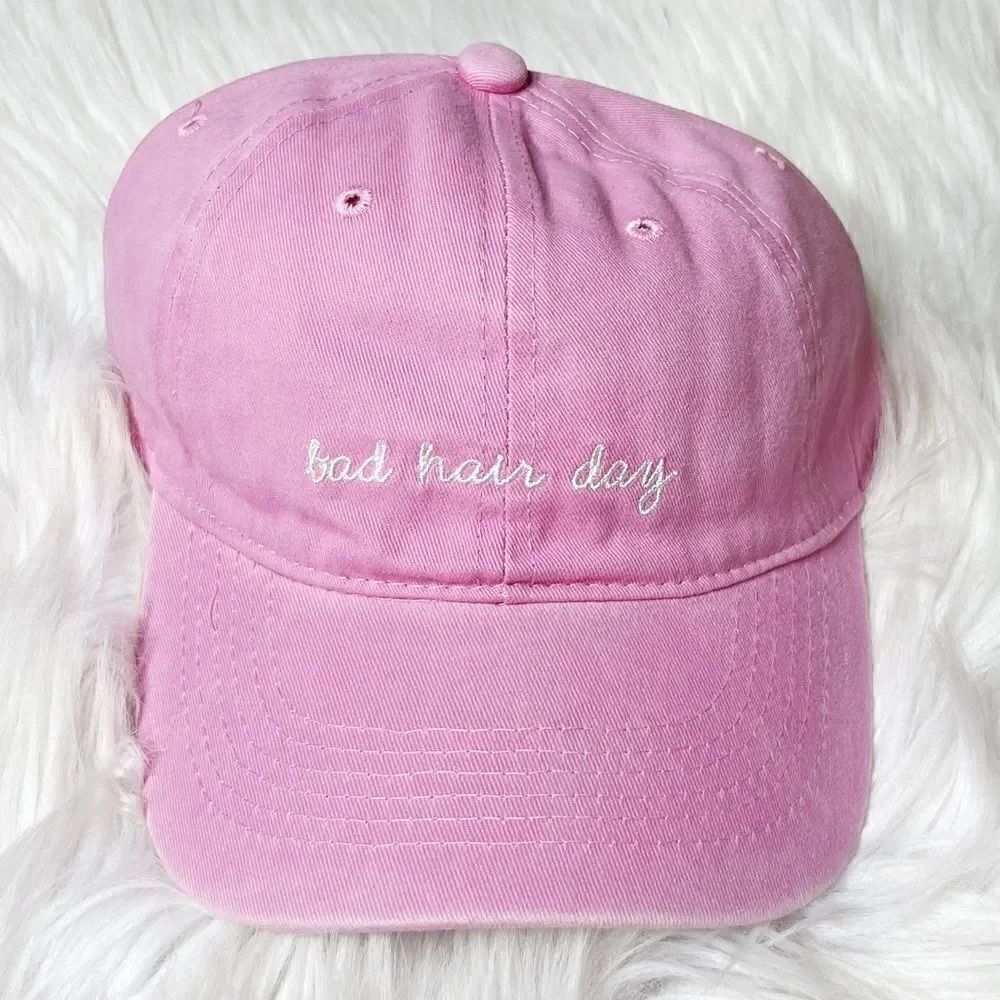 Bad Hair Day Dad Hat Pink and White OS